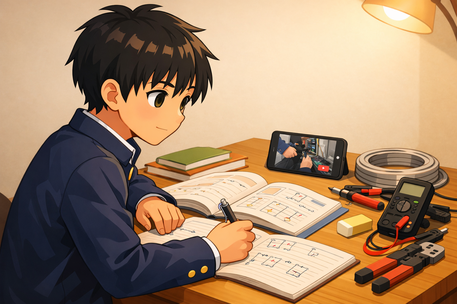 参考書とYouTubeで独学する中学生